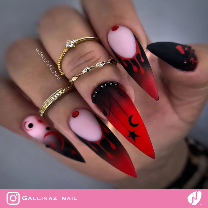 Red and Black Gradient Nails